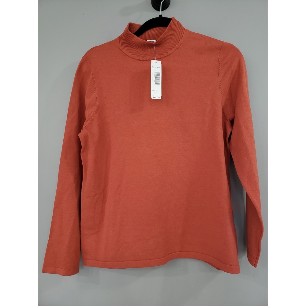 NEW $84 PETITE LARGE PENDLETON Mock Neck Burnt Orange Silk Blend Long Sleeve